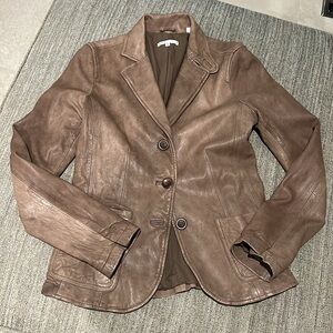 Vince  Distressed Leather 3 Button Blazer 6